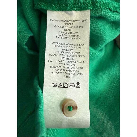Maeve 100% Linen Button-Down Shirt Green Long Sleeve Collared Top Size Medium - Picture 10 of 10